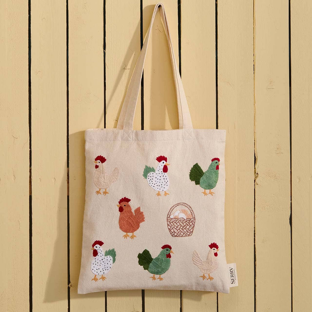 Happy Hens Embroidered Tote