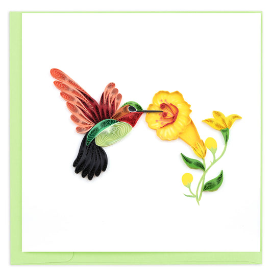 Quilled Greeting Card, "Hummingbird & Yellow Flowers"