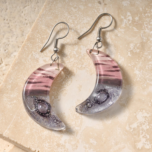 Glass "Marbled Moon" Drop Earrings