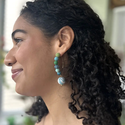 Earrings, Kantha Water Lilies Drop