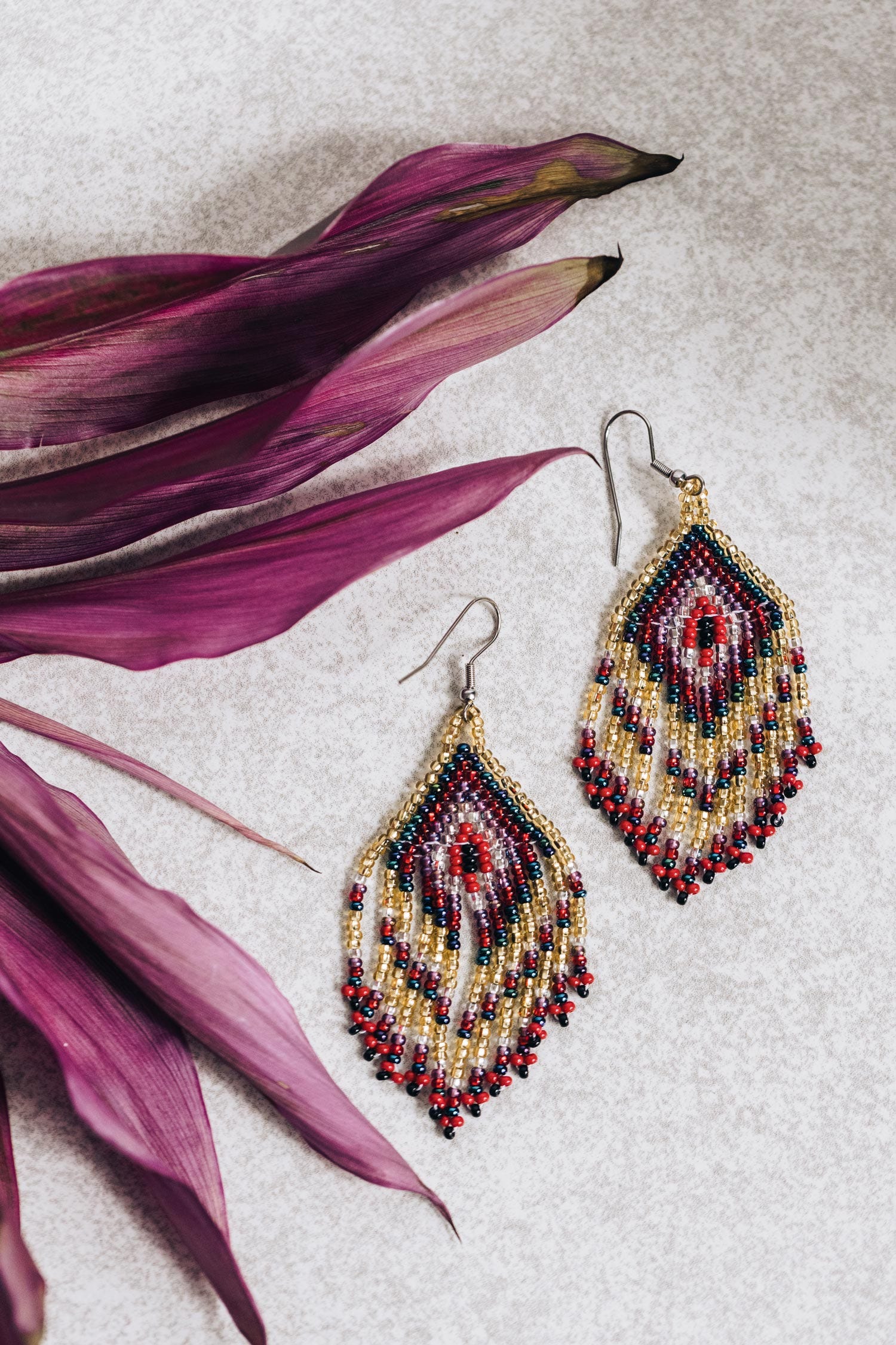 Beaded Kite Fringe Earrings