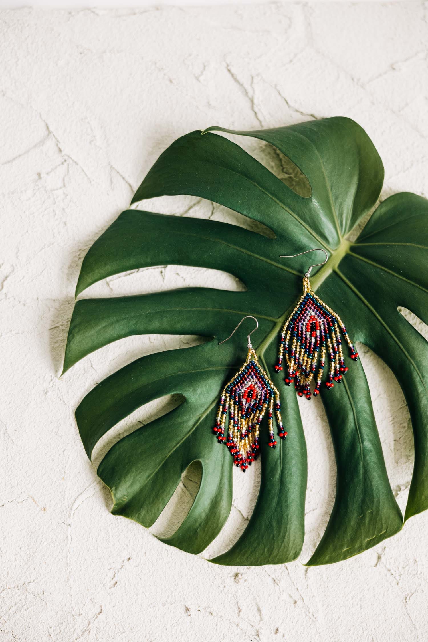 Beaded Kite Fringe Earrings