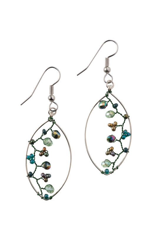 Green Beaded "Climbing Vine" Earrings