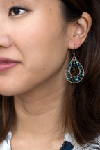 Silver Beaded Teal Earrings