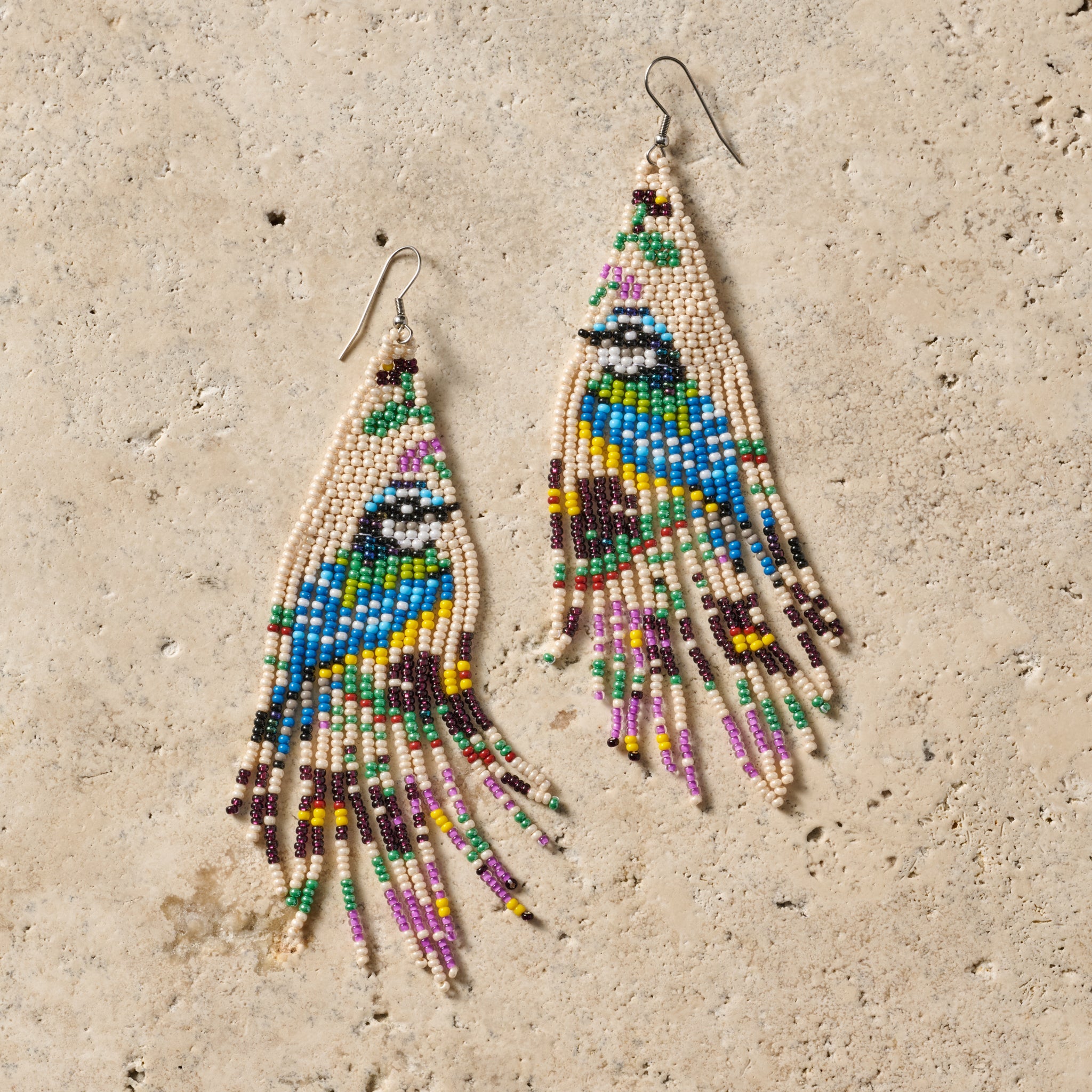 Beaded Fringe Peacock Earrings