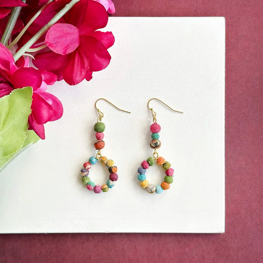Earrings, Kantha Exclamation Hoop