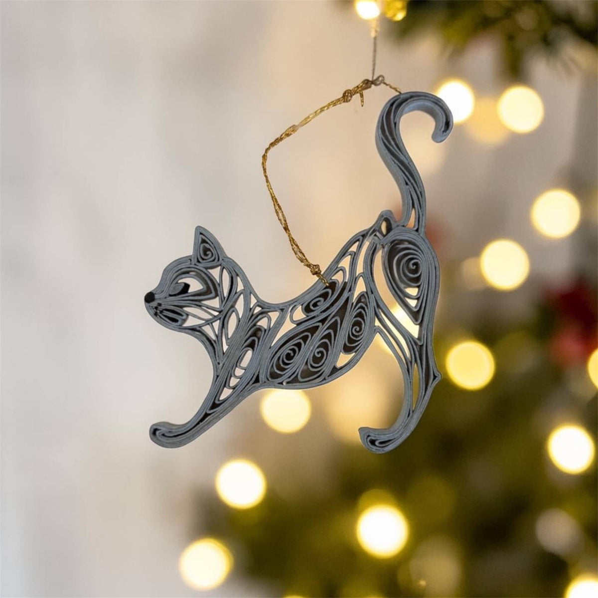 "Dhusara" Quilled Cat Ornament