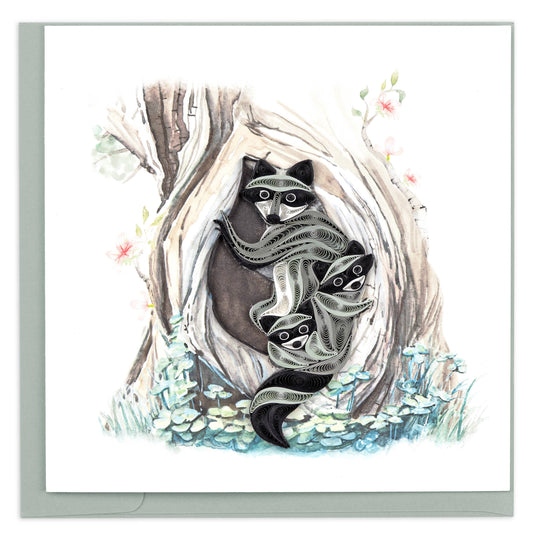 Quilled Greeting Card, "Raccoon Tree Hole"