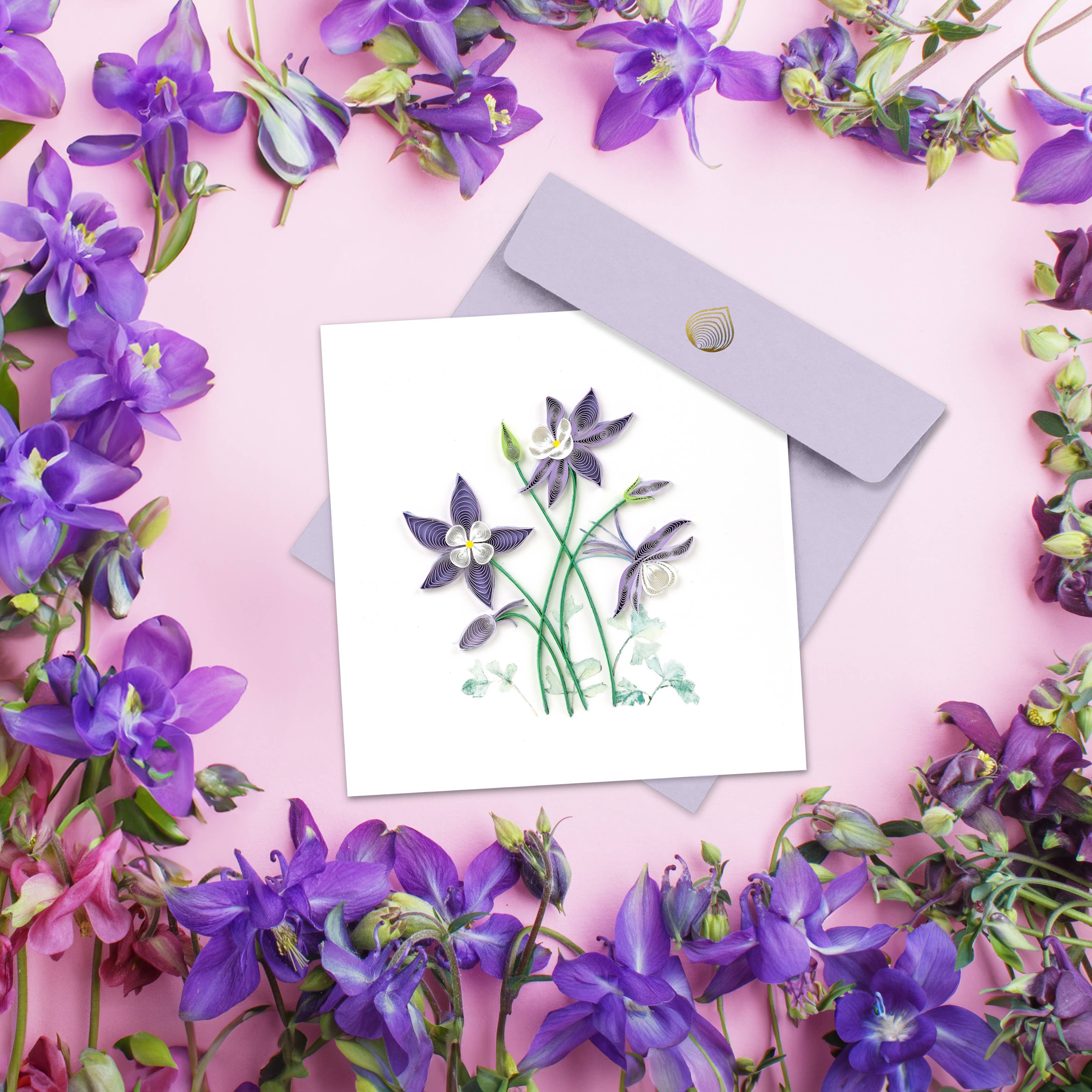 Quilled Greeting Card, "Columbine Flowers"