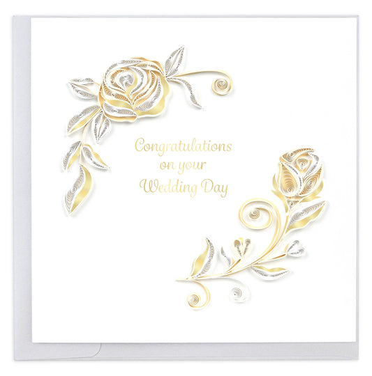 Quilled Greeting Card, "White Rose Wedding"