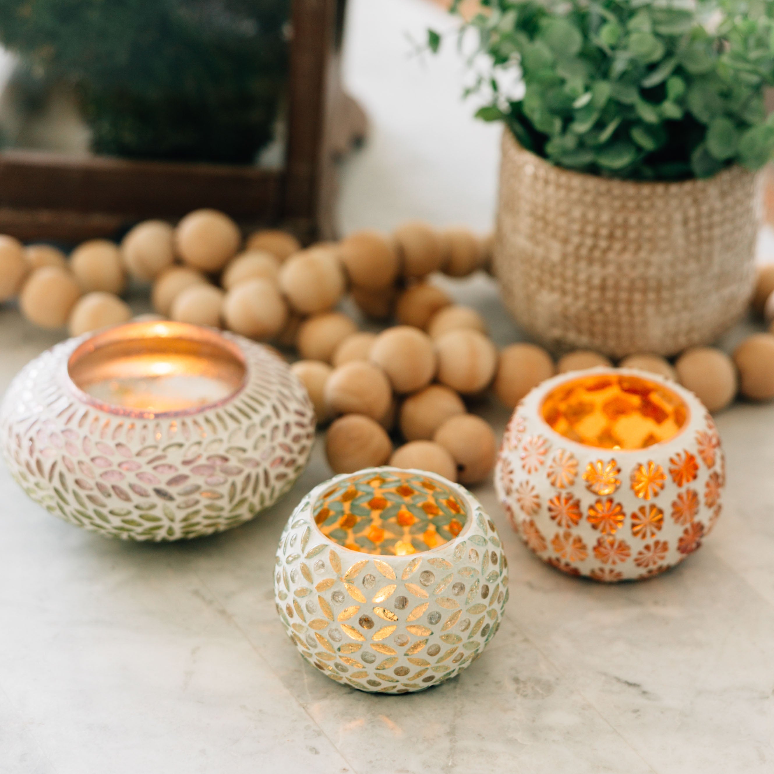 Candleholder 2-tone petals glss 5.5Dx2.75H pnk/grn