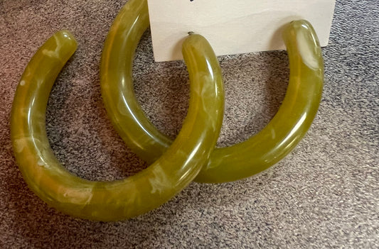 Earrings, "Curved Resin Hoops Olive"