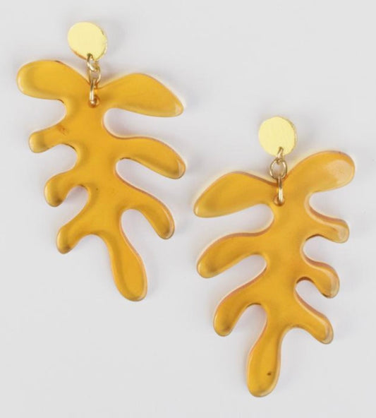 Earrings, "Matisse Leaf Amber"