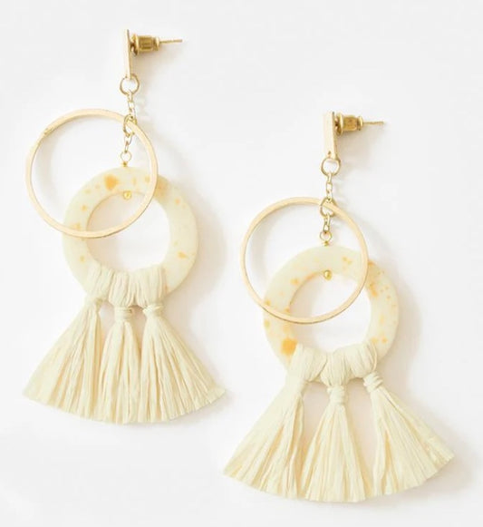 Earrings, "Popcorn Raffia Yellow"