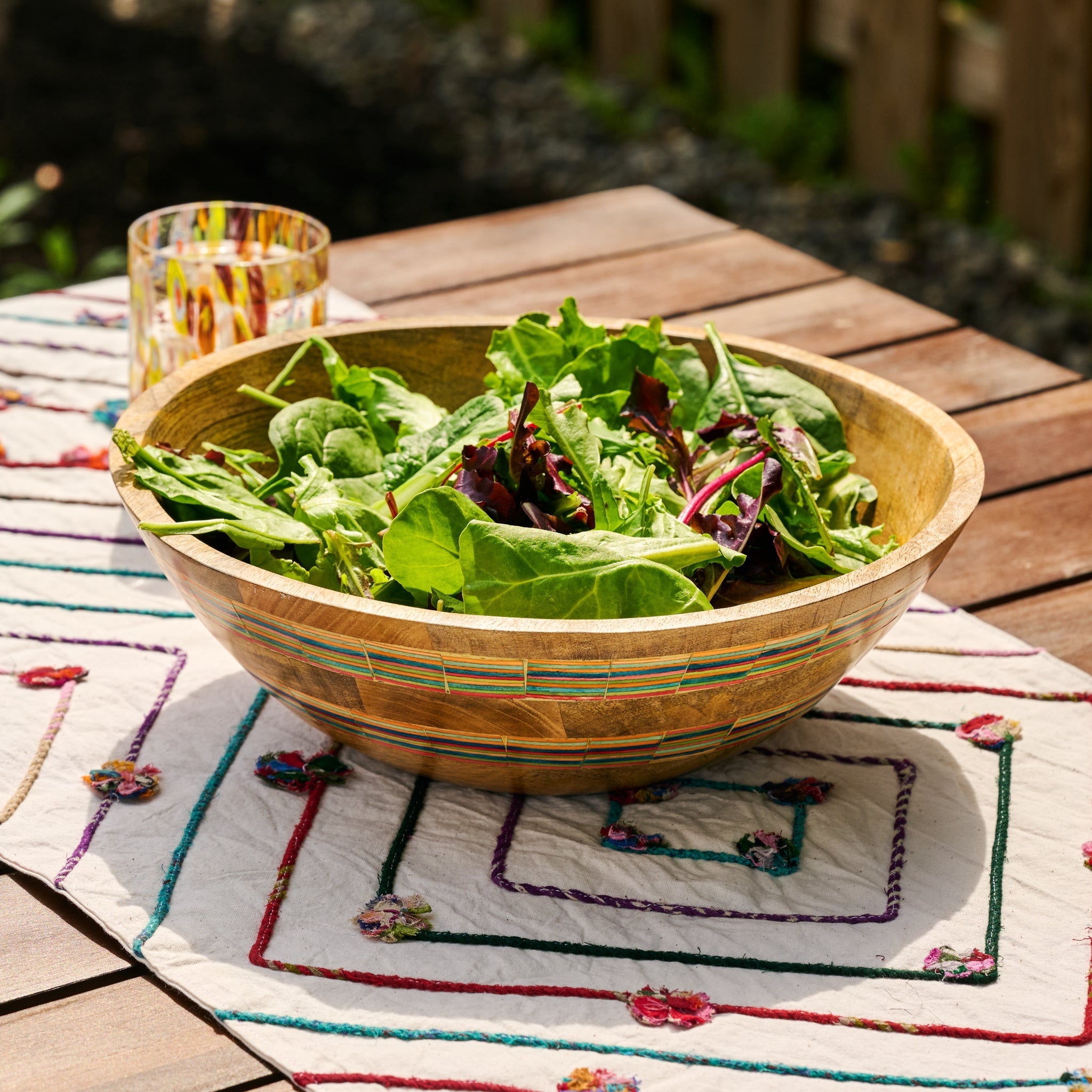 Bowl L salad pieced inlay mango wd 12Dx4 brn/multi