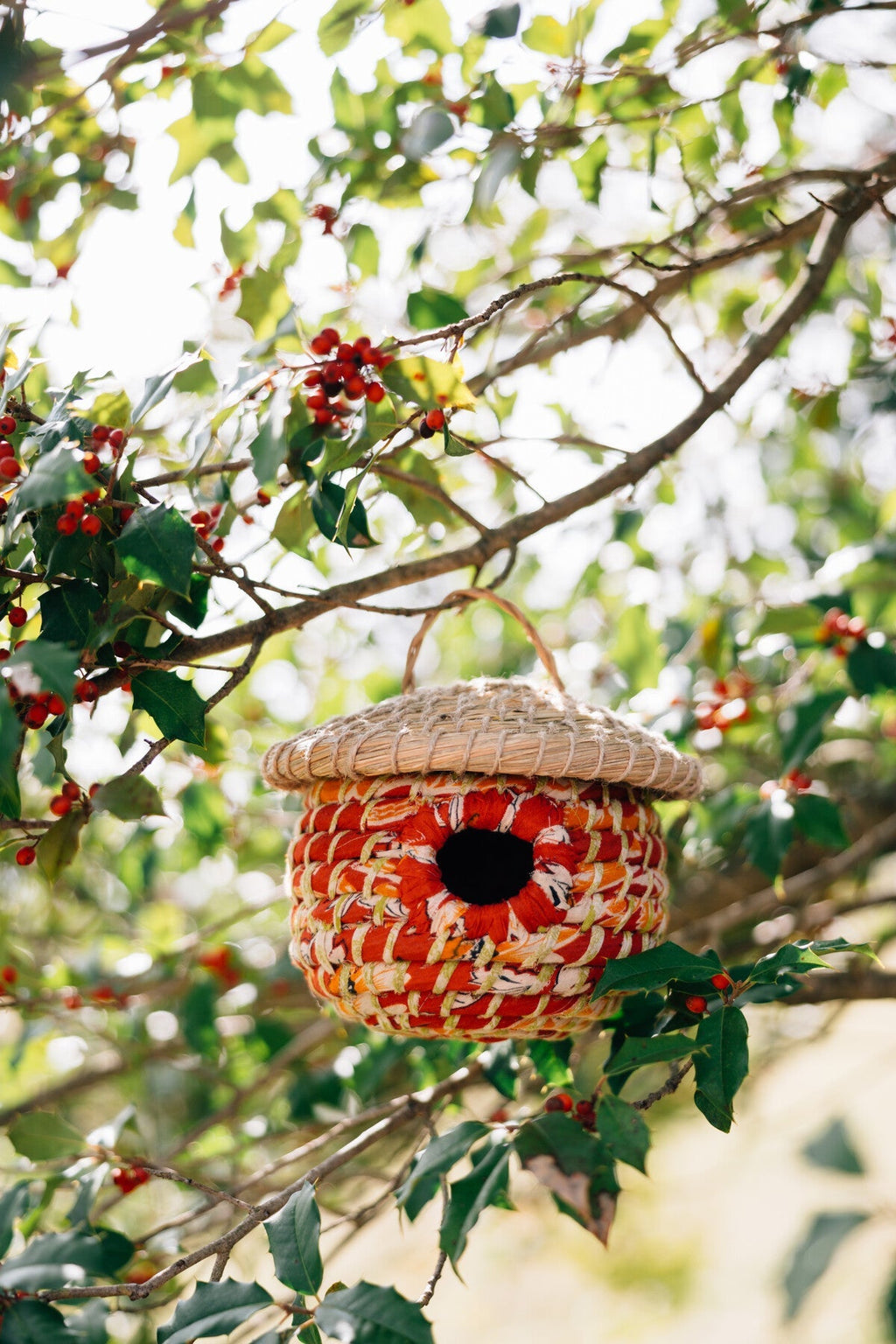 Birdhouse acorn shape sari/k-grass 8Dx7H tan/asst