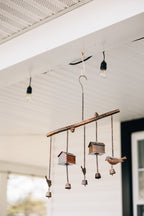 Chime little bird houses 5 bells iron 16Wx13H cppr
