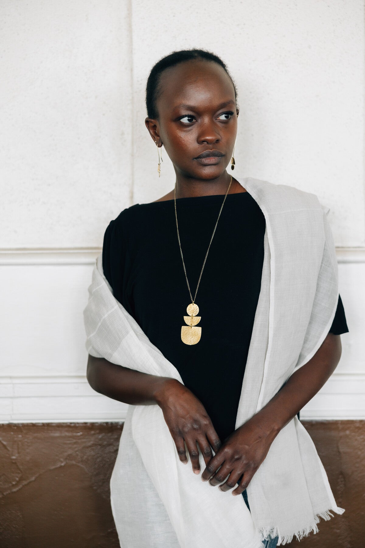 Scarf loose weave cotton/linen 70x20 cream/gray