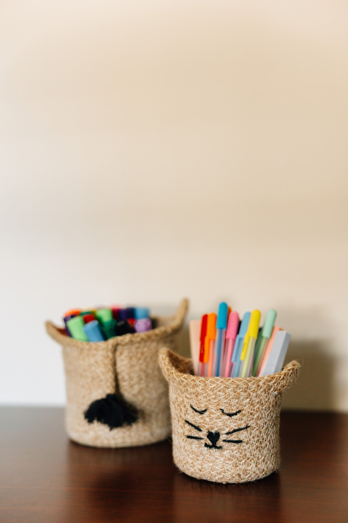 Cat Face Jute Basket - 5.75"H