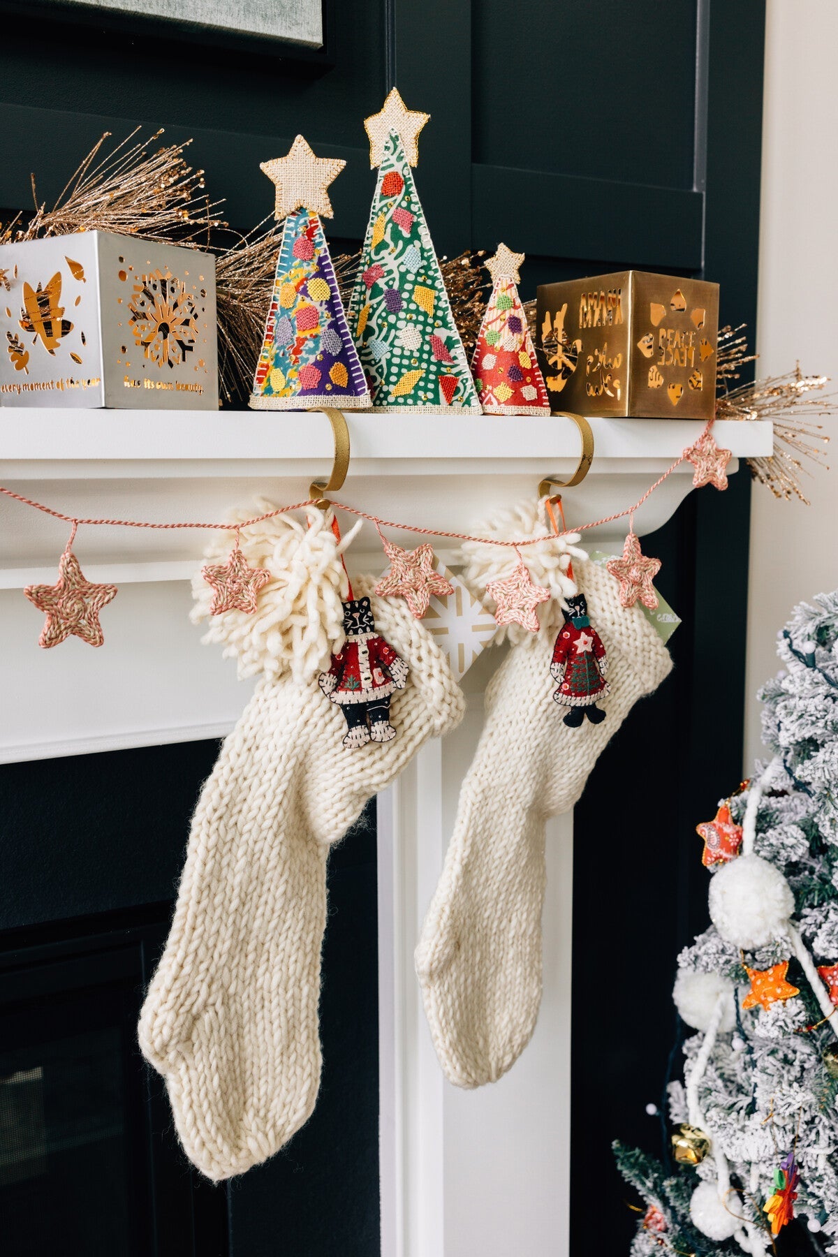 Garland 5 point stars jute 5.5ftL pink/cream