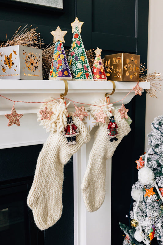 Garland 5 point stars jute 5.5ftL pink/cream