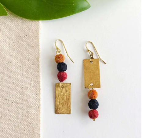 Earrings, "Asymmetric Kantha"