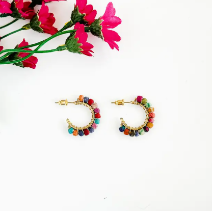 Earrings, "Kantha Milieu Mini Hoops"