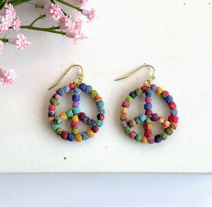 Earrings, "Kantha Milieu Peace"