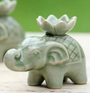 Lotus Elephant Ceramic Incense Holder