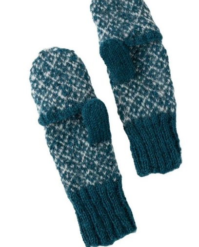 Toasty Teal Fold-Over Mittens