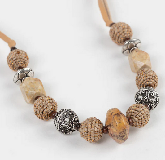 Shaalee Stone Bead & Leather Necklace