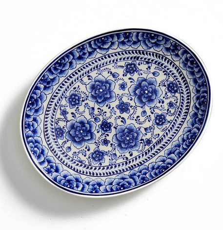 Ceramic Platter, Indigo Bloom