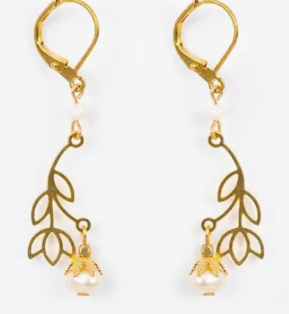 Earrings, Pearl Blossom