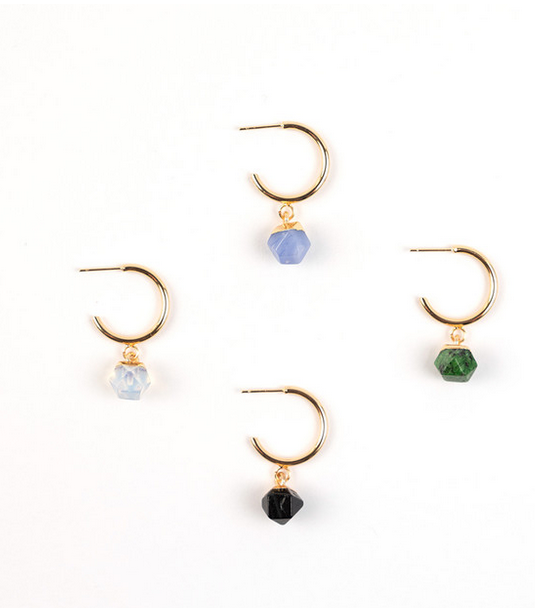 Earrings, Faceted Stone Hoop