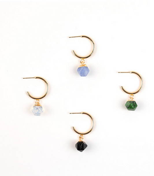 Earrings, Faceted Stone Hoop