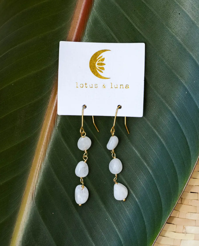 Earrings, Moonstone Waterfall