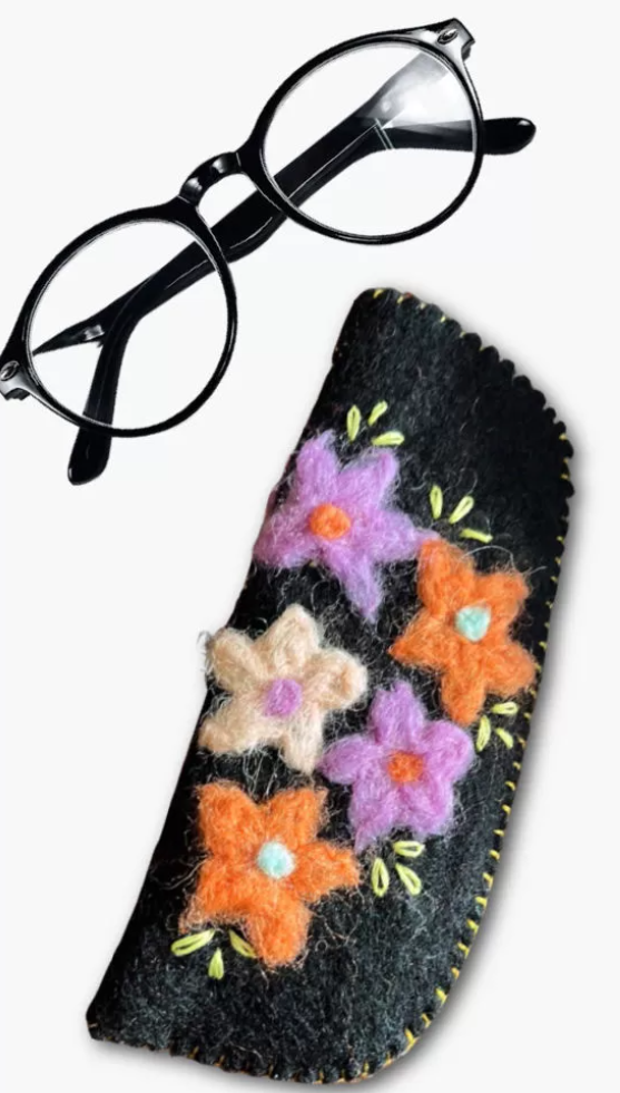 Eyeglass Holder, Felt Embroidered Flowers, Small^