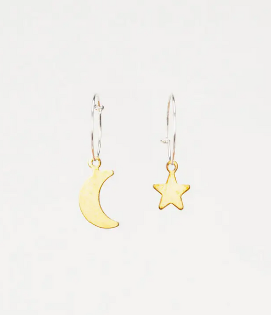 Earrings, Moon and Star Mini Charm Hoop