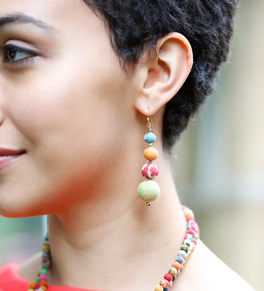Earrings, "Graduated Kantha"