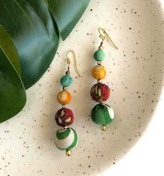 Earrings, "Graduated Kantha"