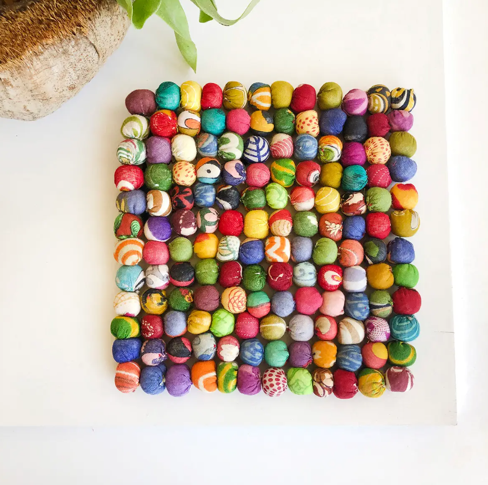 Rainbow Recycled Sari Fabric Trivet