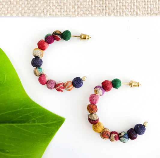 Earrings, "Kantha Mini Hoops"