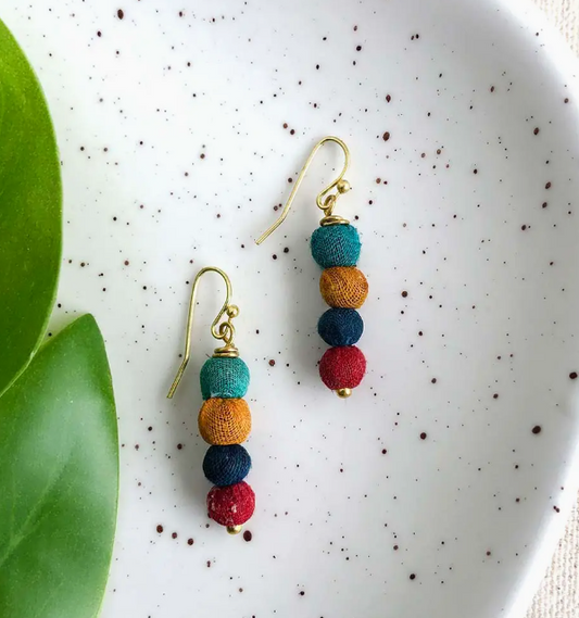 Earrings, "Quatre Kantha Bead"