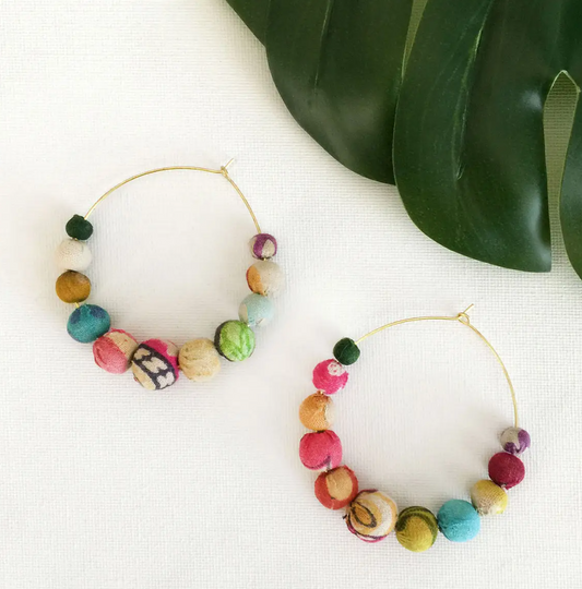 Earrings, "Kantha Graduated Hoops"