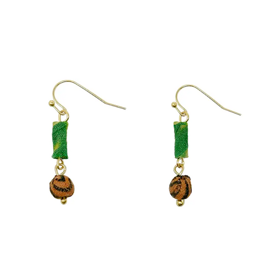 Earrings, "Kantha Scrolled and Dotted"