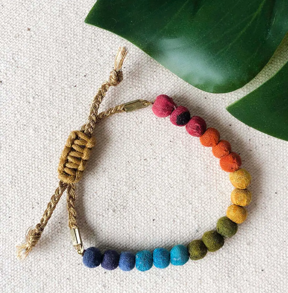 Bracelet, "Kantha Rainbow Slide"