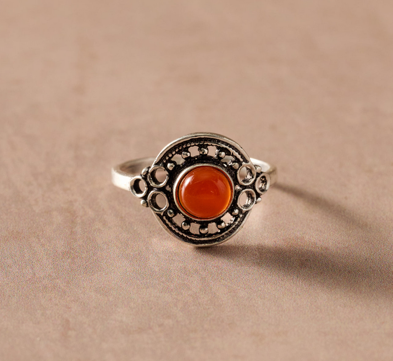 Adjustable Ring, Brass and Red Onyx Stone "Ghera"