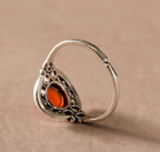 Adjustable Ring, Brass and Red Onyx Stone "Ghera"