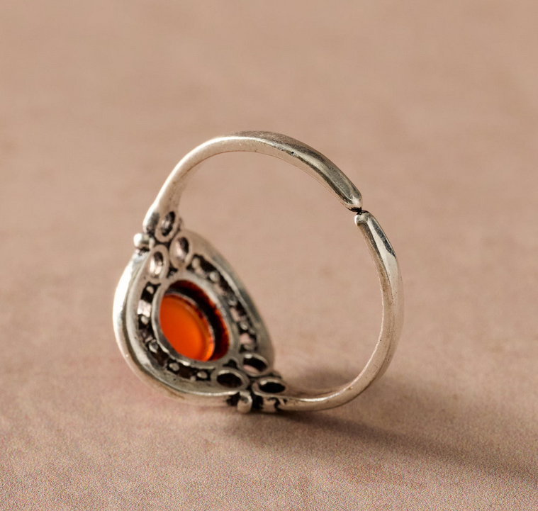 Adjustable Ring, Brass and Red Onyx Stone "Ghera"