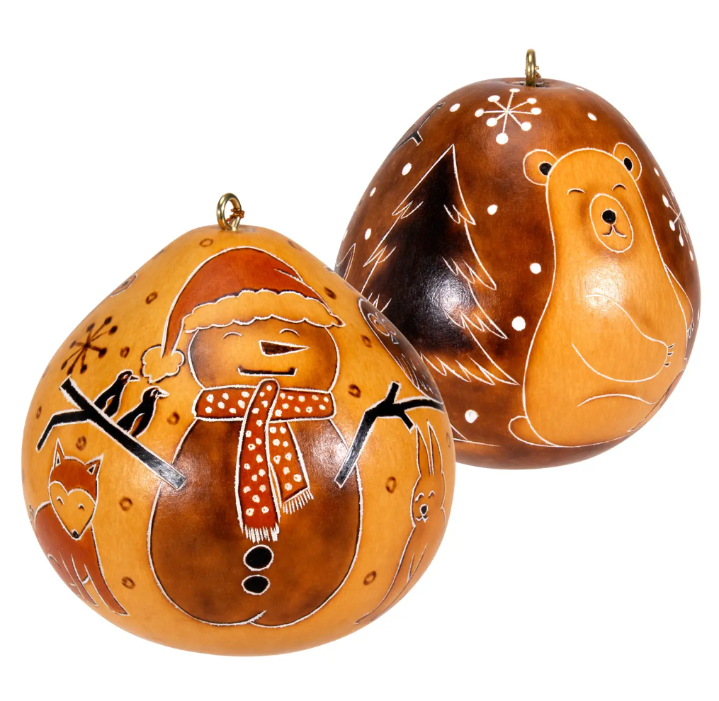 "Snowman in the Woods" Gourd Ornament